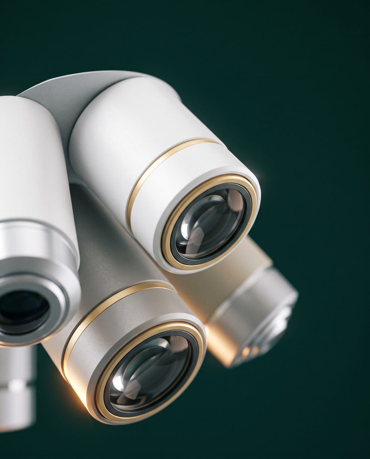 Microscope objectives against a dark green background